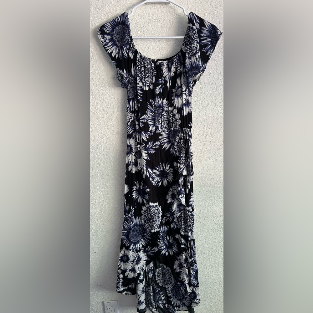 Floral Black Navy and White High-Low Dress